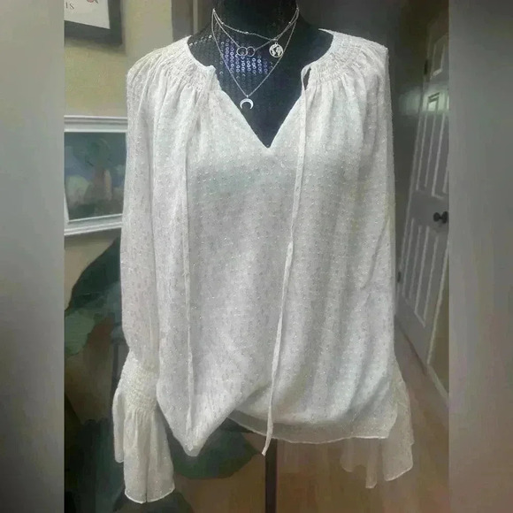 Ramy Brook Boho Gold and White Silk Blouse NWT Size L ♥️ - Picture 1 of 7